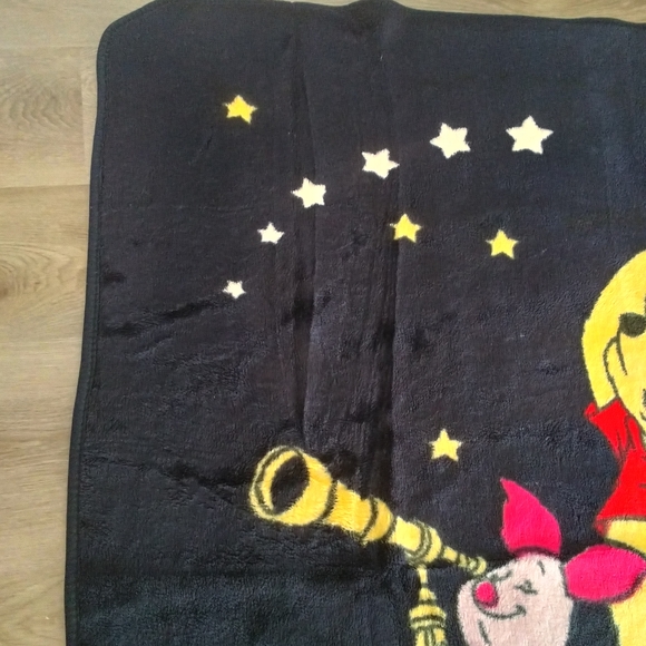 Winnie the Pooh and Piglet Black Blanket Spot In Binding Needs Repair Along Side - Picture 4 of 8
